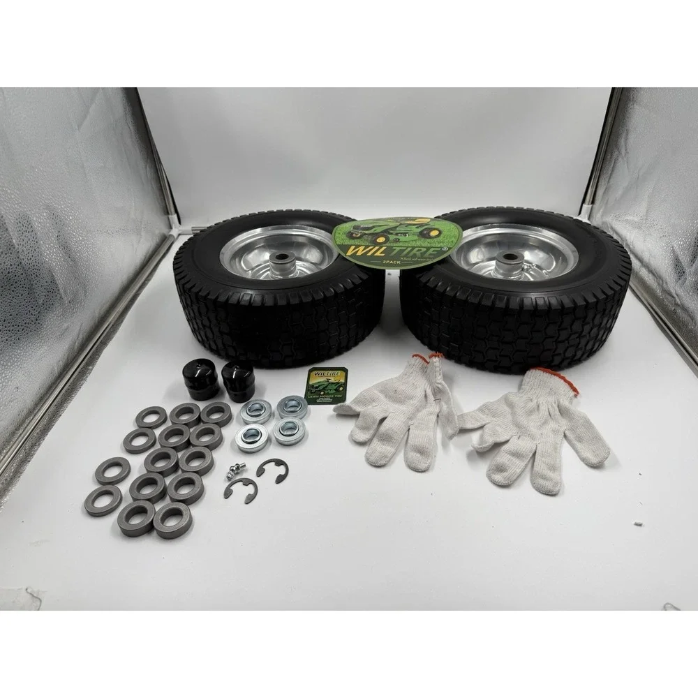 2 Pack 13X5.00-6 Flat Free Tire and Wheel Assembly, Solid Lawn Mower Front Tir